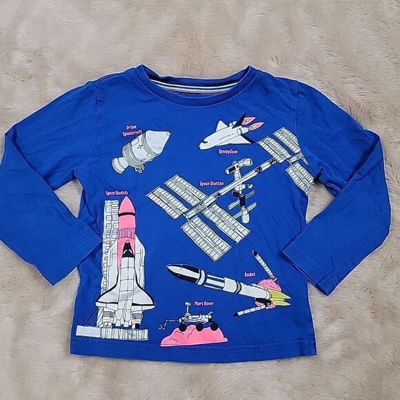 MINI BODEN ROYAL BLUE NASA SPACESHIP LONG-SLEEVE TEE, SIZE 3-4 - Picture 1 of 6